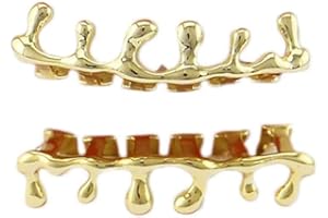 Psivika Gold Teardrop Bottom Grillz 6 Teeth Caps Top and Bottom Set Teeth Drip Cap Grillz