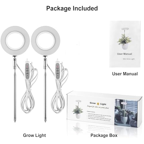 Azonee 2 Pcs Grow Lights For Indoor Plants, Height Adjustable Plant Growing Lamp With Auto On/Off Timer, Full Spectrum Led Light 4 Dimmable Brightness Small Plants