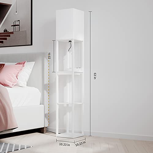SUNMORY Dimmable Floor Lamp with Shelves,Modern Solid Wood Standing