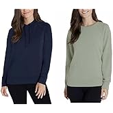 Eddie Bauer Women's Ultra Soft 2-Pack Comfort Combo,1 Hoodie,1Crewneck Pullover (Large,Basil/Navy)