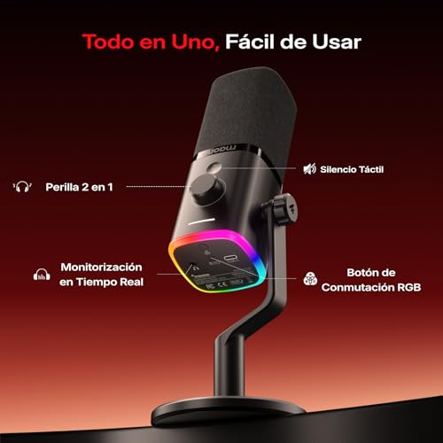 MAONO PD100W Micrófono dinámico Inalámbrico USB con receptor tipo C, batería de 40h, botón de silencio, cancelación de ruido, software, RGB, micrófono para pc gamer, stream, grabación, juegos, podcast