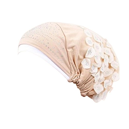 Boomboom Baseball Caps, Women Muslim Stretch Turban Hat Hair Loss Head Scarf Wrap Caps (Beige)