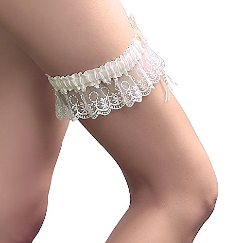 Rimobul Lace Wedding Garter with Satin Bow - Cream - Thumbnail 2