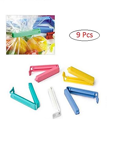 Storite 9 Pcs 3 Different Color Plastic Food Snack Bag/Pouch Clip Sealer For Keeping Your Food Fresh For Home & Kitchen