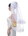 Remedios 2T Tulle Fingertip Length Wedding Veil with Embroidered Hem, White