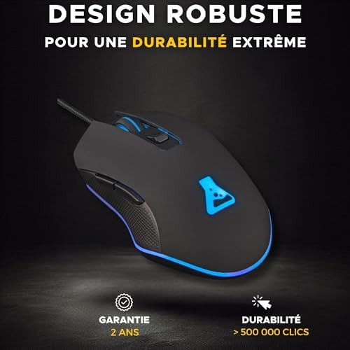 - Kult Helium Souris Gamer Filaire USB - Capteur Optique 800 à 6400 DPI, Rétroéclairage LED 7 Couleurs, 6 Boutons - Souris Gaming Confortable et Légère - Compatible PC PS4 Xbox One PS5