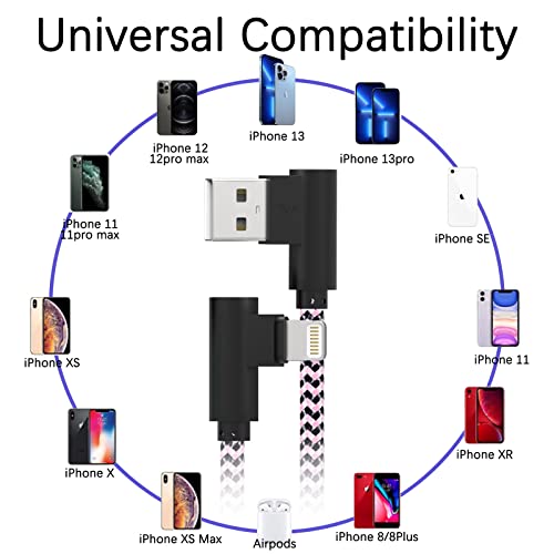 iPhone Charger Cord 10 ft Lightning Cable 90 Degree 3 Pack iPhone Charging Cable Long iPhone 11 Charger 10ft [Apple Certified] Nylon Braided for 13 mini/13/12/11 Pro MAX/XR/XS/8/7/Plus/6S/SE/iPad