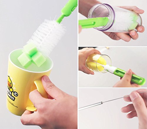 6 in 1 Bottle Brush Cleaner Kit, Cleaning Brush Set for Cups Sports Bottle Baby Bottle Nipple Straws and More (Green)