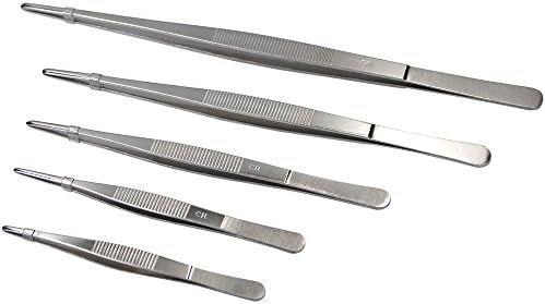 5 Pieces Tweezer Set Stainless Steel Long Straight Tweezers Plant Grass Garden Tweezers with Serrated Tips Seafood Kitchen Tool