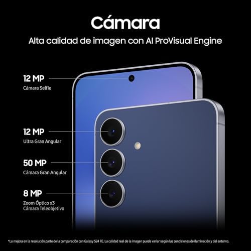 Galaxy S25 FE 256GB, telemóvel com IA, moldura leve de 7,5mm, ecrã FHD+ de 6,7", câmara de 50MP, Exynos 2400, 8GB de RAM, garantia do fabricante 3 anos + 1 ano extra, preto intenso (versão espanhola)
