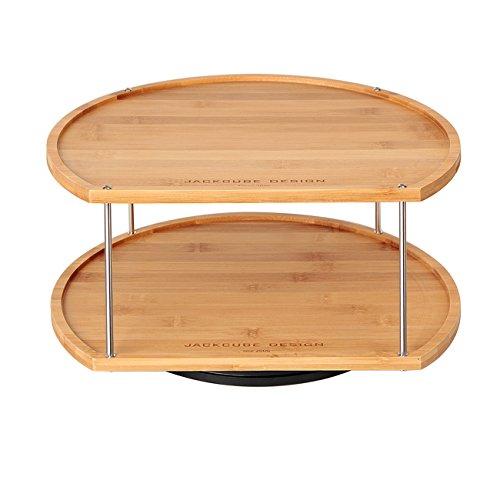 JackCubeDesign 360 Rotating Lazy Susan Bamboo Spice Jar Rack Kitchen Countertop Display Organizer Spice Bottle Worktop Holder Stand Shelf with Stunning 2 Tier(14 x 11.73 x 7.17 inches) – :MK383A