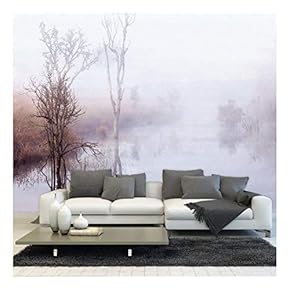 Large Wall Mural - Peaceful Lake and Field in a Misty Winter Morning | Self-Adhesive Vinyl Wallpaper/Removable Modern Wall Decor - 66x96 inches