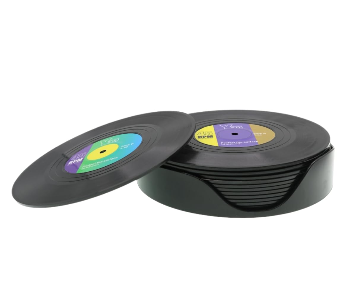 12PCS/4.1inch Solid Retro CD Record Vinyl Style Coaster/Coasters; Anti-scald Non-Slip Cup Mat Pad for Home Office Bar Coffee Tea Drink Beer Mug WineGlass Bottle Insulate&Protect Furniture Table