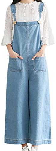 SUGIRLS Women's Casual Vintage Plus Size Sleeveless Bib Overalls Wide Leg Denim Jumpsuits Pants Style 2 Light Blue XL