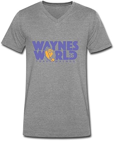 ATHLETE ORIGINALS Men's V-Neck T-Shirt by Trae Waynes World by Trae Waynes in Blue & White & Yellow (Digital Print) XL Deep Heather