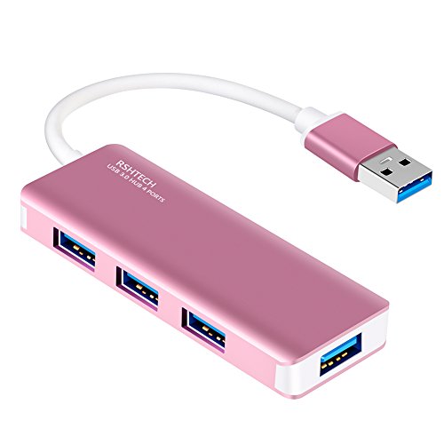 RSHTECH USB 3.0 4-Port Portable Aluminum Hub for Macbook, Mac Pro / mini, iMac, Surface Pro, XPS, Notebook PC, USB Flash Drives, Mobile HDD, and More (rose gold)