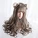 Long Wavy Wig Bangs - Natural Synthetic Hair Lolita Wig with Wig Cap For Women Cosplay and Daily Wear (Grey Mixed)