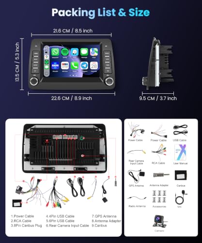 Motorsi Carplay Car Radio for Fiat Panda 2002-2012, 2G+64G Wireless Android Auto Radio Touchscreen da 7 pollici GPS Navigation WiFi FM/RDS Radio SWC Canbus Bluetooth EQ + Backup Camera