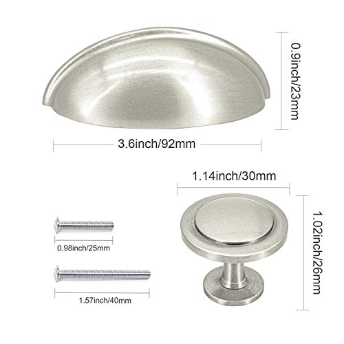 SUNRIVER 30Packs Kitchen Cup Pulls, 15 Pcs Brushed Nickel Bin