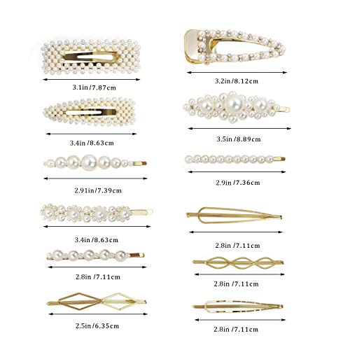 CINEEN 12 Pcs Pearl Hair Clips for Women Girls Fashion Hair Accessories Bling Pins Hair Barrettes for Party Wedding Birthday Gifts