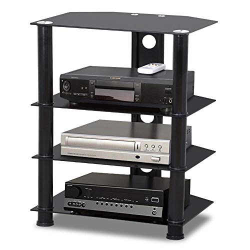 Yaheetech 4 Tier Component Media Stand Audio Video Rack Entertainment Center with Cable Management Storage for Xbox Playstation Speakers Cable Boxes Black Glass Desktop 110Lb Capacity