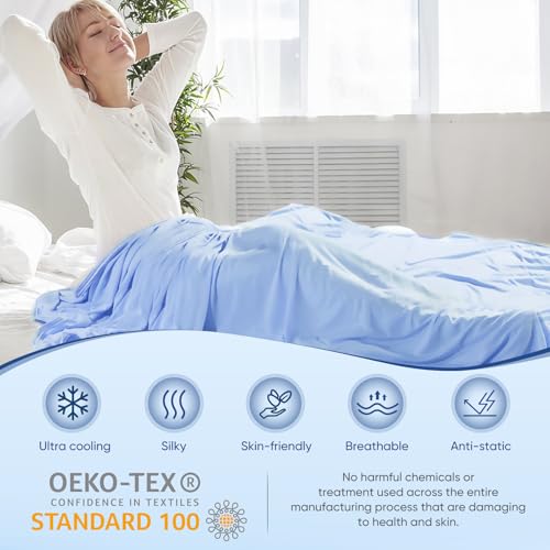 Elegear Bamboo Cooling Blanket 200 × 220 cm – Japanese Cooling Fibers ARC-Chill 3.0 Cooling Blanket for Better Sleep Comfort and Breathable Soft Blanket for Home and Travel, Blue