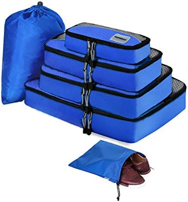 Packing Cubes for Travel Compression Accessories - Luggage Carry on Suitcases - Large Packing Organizers 6 Set - Waterproof Tote Mesh Bags Gear Shoe & Toiletry Bag for Weekend,Business,Camping,Hiking