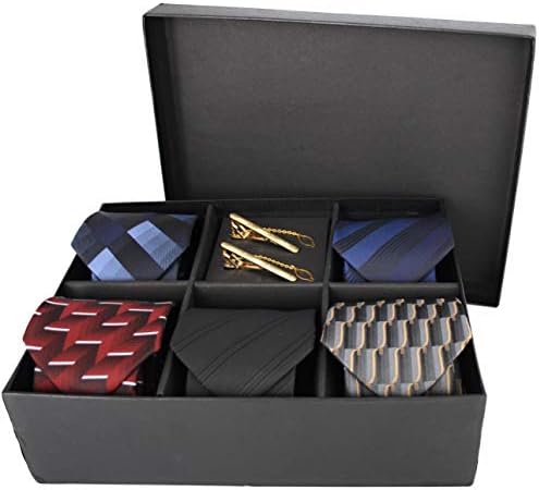 Collection in Gift Box | Five Handmade Italian Fabric Neckties | Two Tie Bars | Handcrafted Gift Box