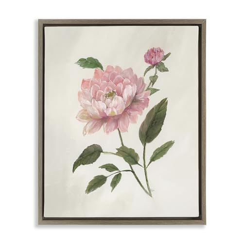 Stupell Industries Single Pink Dahlia Bloom Brown Framed Floater Canvas Wall Ar…