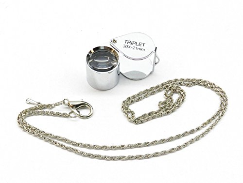 30X JEWELRY LOUPE JEWELERS TRIPLET 21MM SILVER LOUPE LEATHER CASE + FREE CHAIN (E 4)