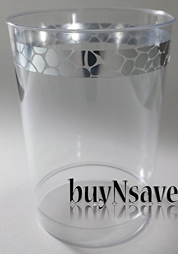 buyNsave Clear with Silver Heavyweight Plastic Elegant Disposable Plates, Wedding Party Elegant Dinnerware, Hammered Collection (40, 10oz. Tumblers)