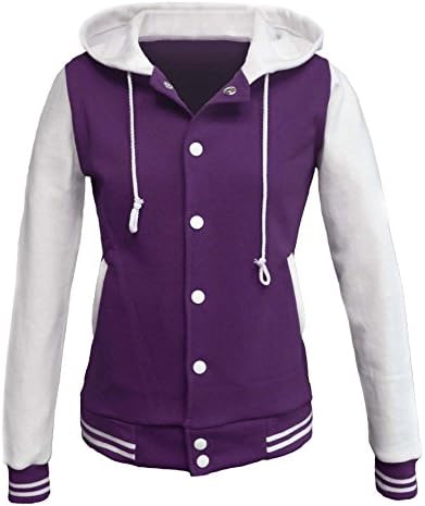 CoolPlus Women's Cotton Hood Varsity Baseball Jacket Purple