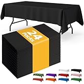 Niuara Black Plastic Table Cloth - 24 Pack 54" × 108" Rectangle Disposable Tablecloths for 6FT Tables, Waterproof Table Cover for Party, Holiday & Gathering Use