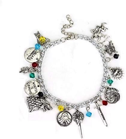 Baoleiju Game of Thrones Hand of the King Wolf Sword Sun Link Charm Bracelet with Jewelry Box,Game of Thrones Bracelet for Boys,Girls (Silver)