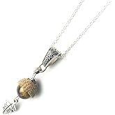 EnchantedBeads Autumn Jewelry Acorn Pendant Nature Statement Oak Tree Tiger Eye Silver Plated Chain Necklace