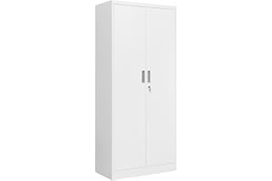 BESFUR Metal Storage Cabinets with Locking Doors and Adjustable Shelves, Steel Storage Cabinet for Garage, Office, Classroom - White