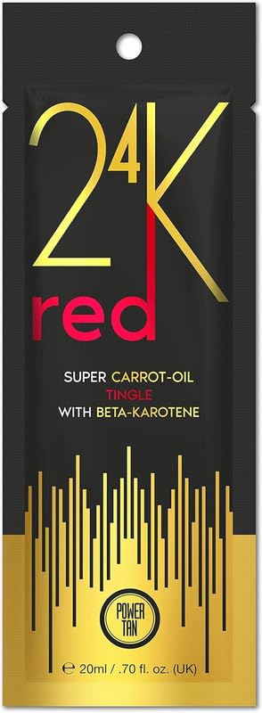 Power Tan 24K Red Super Carrot Oil Tingle Sunbed Tanning Accelerator 20ml โ Carrot Oil & Beta-Karotene Fast Dark Tan Booster โ DHA Free Tan Lotion for Indoor & Outdoor Tanning with Hydrating Formula