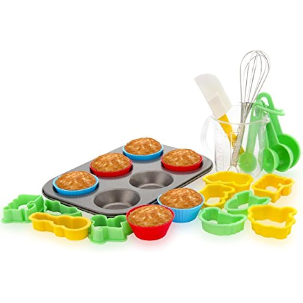 24Piece Kids Baking Set Muffin Pan, 6 Silicone Cupcake Liners, 10