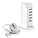 USB Charger 5 Port 5 Feet Cord Socket, Kasonic Universal 6A 30W Portable Hub Desktop Wall Charging Multi Ports Rapid Adapter Vertical Station(White-196)