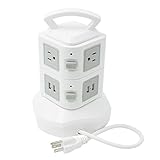 Linko Multi-Functional CE listed Extension Cord, Power Strip, Charging Station Tower: 6-Outlet Surge Protector with 4 USB Charging Ports Overload Protection, 6.5 Feet Cord. 2 Tiers Tower White