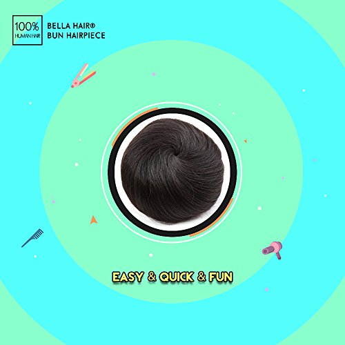 Bella Hair 100% Human Hair Bun Extension Donut Chignon Hairpieces for Both Women and Men Instant Up Do Style Bun Wig (#1B Natural Black)