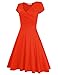 MISSKY Orange Short Sleeve V Neck Dresses for Women Pullover Knee Length A-line Slim Fit Flare Swing Summer Dresses for Women (S, Orange)