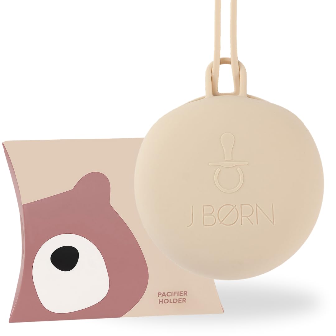J.Børn Silicone Dummy Case | Dummy Holder Stores 3 Dummies | Easy to Clean Pacifier Holder | Pacifier Storage Container | Portable Baby Pacifier Case for Travels (Beige)