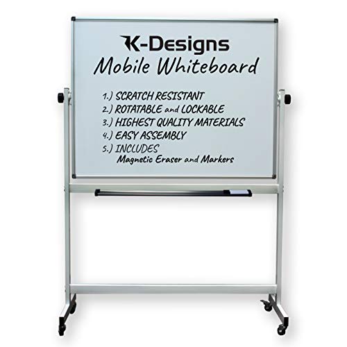 K-Designs Mobile Dry Erase Double Sided Magnetic Whiteboard 36” x 48”, Large Portable Rolling Erase Board with Wheels for Office, Classroom