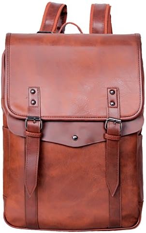 IKRR Vintage PU Leather Backpack School College Bookbag Laptop Computer Backpack (Brown 8520)