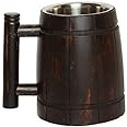 GoCraft Handmade Wooden Beer Mug with 18oz Stainless Steel Cup – Vintage Barrel Brown Design, Unique Wooden Tankard for Men, Great Beer Gift Idea, Cool Bar Accessory, Rustic Drinkware for Home Bar