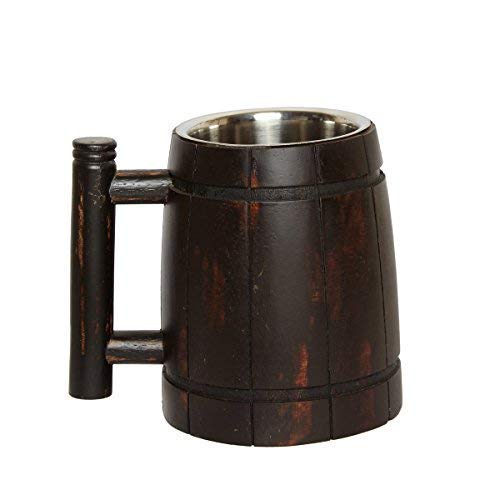 GoCraft Handmade Wooden Beer Mug with 18oz Stainless Steel Cup | Great Beer Gift Ideas Wooden Beer Tankard for Men | Vintage Bar Accessories - Barrel Brown Modern Design