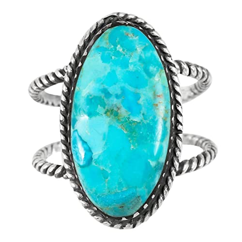 Genuine Turquoise Ring - Sterling Silver 925, Southwest Style, Sizes 6 To 11