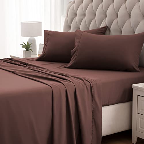SLEEP ZONE Nanotex Super Soft Cooling Kids Bed Sheets Set Twin XL 3 Piece - Easy Care Fitted Flat Sheet & Pillowcase Sets - Wrinkle Free, Fade Resistant, Deep Pocket 16" (Nutmeg, Twin XL)