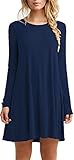 Sleeve Tshirt Flowy Simple High Collar Dress Casual Dress(Blue,Xlarge)